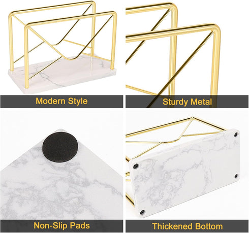 Modern Mail Holder for Home Office, Metal Letter Organizer Sorter for Desk, Marble Base, Envelope Storage Rack