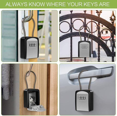 KeeKit Key Lock Box - Safe Lock Box for Keys with Removable Chain, Waterproof 4 Digit Combination Key Storage, 5 Key