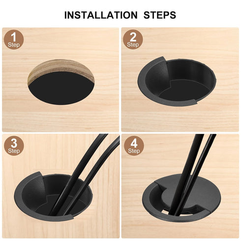 uxcell 2Pcs Cable Hole Cover, 3-5/32"(80mm) ABS Arc Desk Wire Cord Grommet for Office Computer Desk Organizer