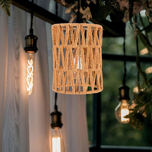 E27 4cm ABOOFAN Cylinder Lamp Shade Paper Rope Material, Fitter Khaki Faux Rattan Lampshade for Pendant Light, Wall