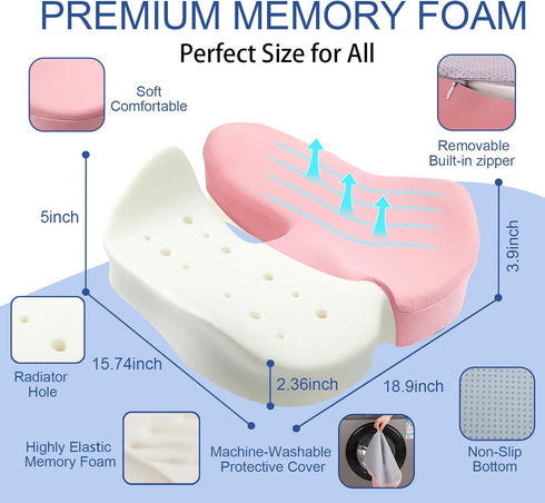 Tailbone X Large Memory Foam Seat Cushion for Office Chair,for Back Support, Relief Sciatica & Coccyx Pain Relief