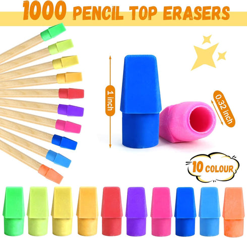 PRALB 1000 Pcs Chisel Shape Pencil Top Eraser Bulk, Toppers for Pencils, Party Favors Games Prizes