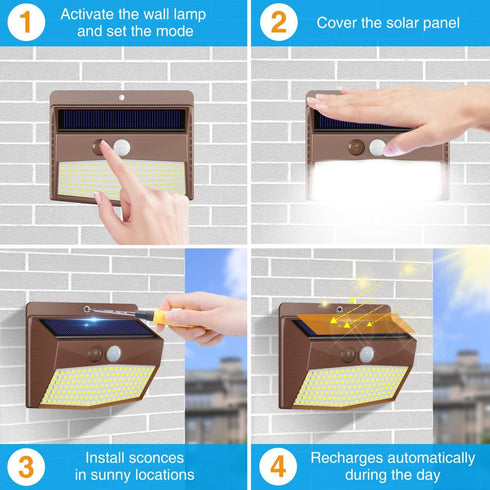 6 Packs 3 Peasur Solar Outdoor Lights Motion Sensor Solar Security Lights Waterproof with Lighting Modes Solar Powered