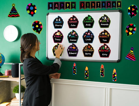 PETCEE 27PCS Happy Birthday Bulletin Board Set for Classroom Wall Decoration Birthday Chart
