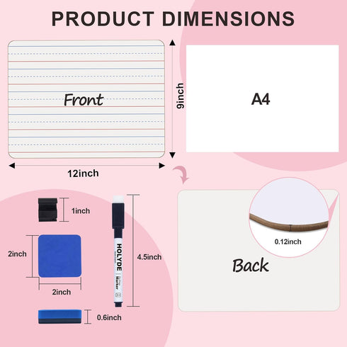 Set of 24 Dry Erase Boards for Kids, Double Sided Mini Whiteboards with Lines for Classroom Use, 9"x12"