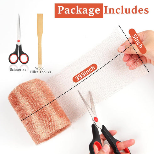 Copper Mesh Rodent Control, 5 in x 35 ft Proof Wire Screen Roll for Mice, Rat, Bat & Snail, DIY Blocker Weep Hole Filler