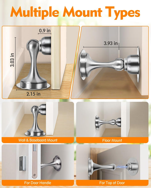 Door Stoppers, Magnetic Door Stop - Stainless Steel, 2 Pack with Double-Sided Adhesive Tape