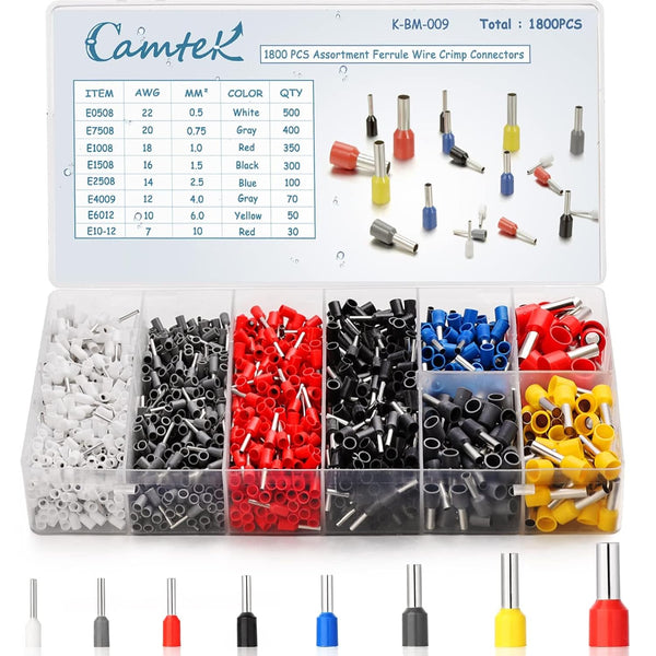 1800pcs Wire Ferrules Kit, AWG 22-7 Insulated Terminal Connector Crimping Kit for Electric, Industrial
