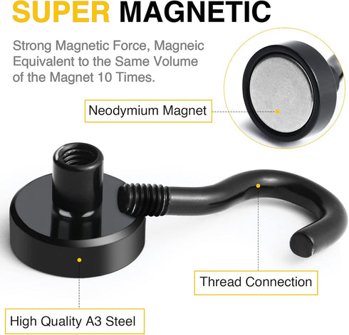 DIYMAG Magnetic Hooks for Hanging | 30lbs Heavy Duty Strong Magnets for Classroom Beach Kitchen Grills (10 Pack Black)