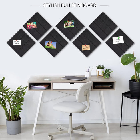 BXI Felt Bulletin Board - 12 x 12 x 3/8 Inches, 6 Pack Self-Adhesive Thick Pin Board for Home Office Decor