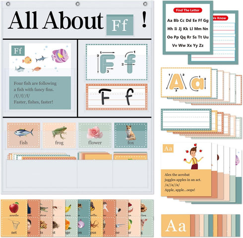 All About Letters Pocket Chart with 99 ABC Flash Cards, Letter of