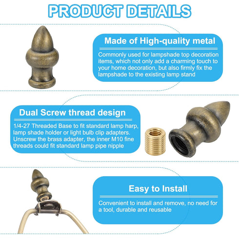 PATIKIL 36 20mm 4 Set x Lamp Finials Caps Knob, Solid Lamp Shade Top Decoration Screw Cap Nuts with Brass Reducing