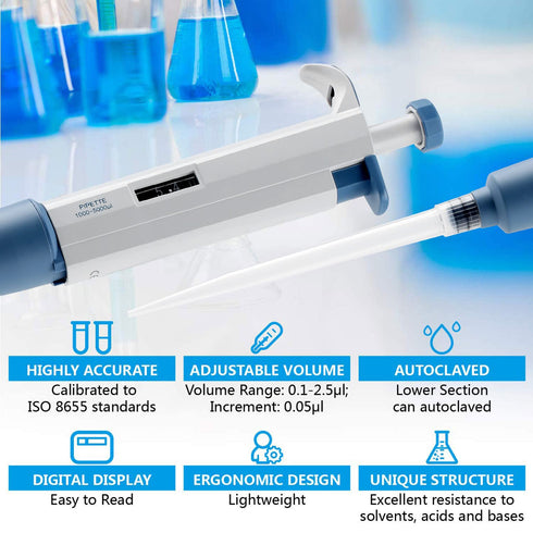 Adjustable Pipettor - High-Accurate Micropipette Variable Volume 100ul-1000ul