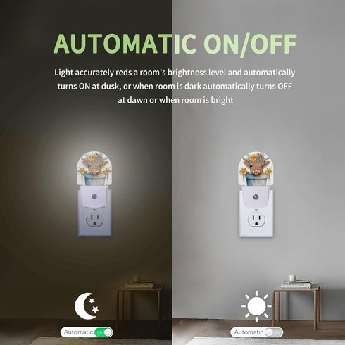 Highland Cow Night Light, Cute Nightlight Plug into Wall with Dusk to Dawn Sensor, LED Lamp Energy Saving Lights