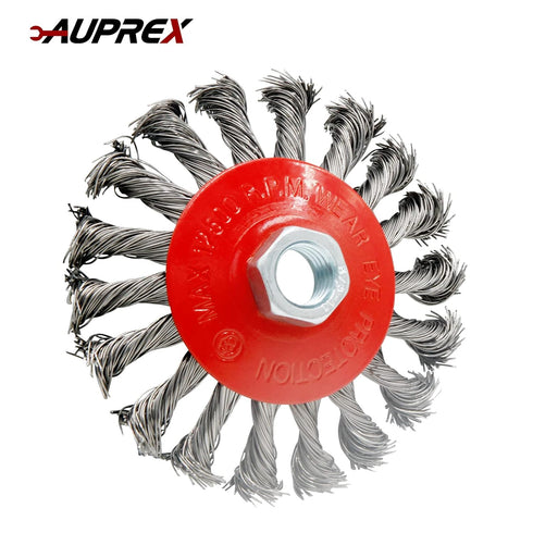 5 Pack 4 Inch Twist Knotted Wire Wheel Brush for Angle Grinder, 5/8 Inch-11 Threaded Arbor, Heavy-Duty Conditioning