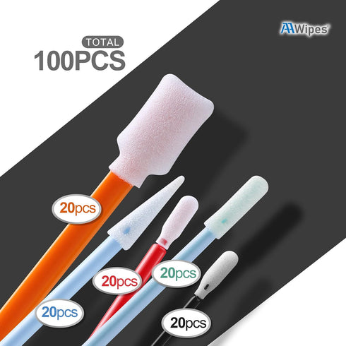 Cleanroom Foam Tip Swab Set: 100 Pack in 5 Colors & Styles for Multi-Use Cleaning, Camera, Optical Lens, Arts & Crafts.