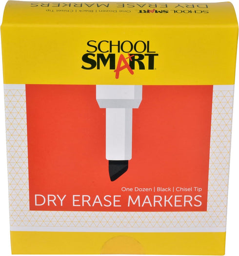 School Smart Low Odor Dry Erase Marker, Chisel Tip, Black, Pack of 12, 40 lb - 24 Inches x 1000 Feet