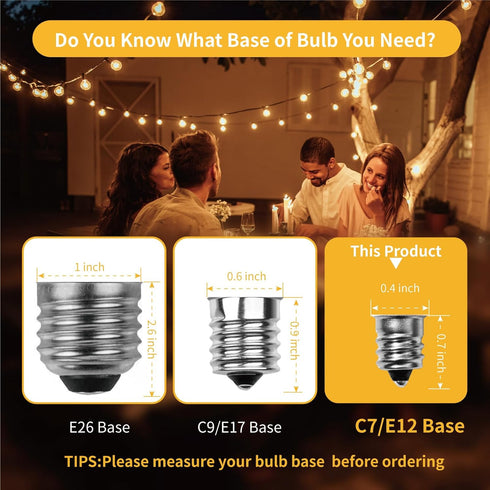 ST38 LED String Light Bulbs, 1W Equivalent to 7W Incandescent, Shatterproof E12 Base, Warm White, 25 Pack