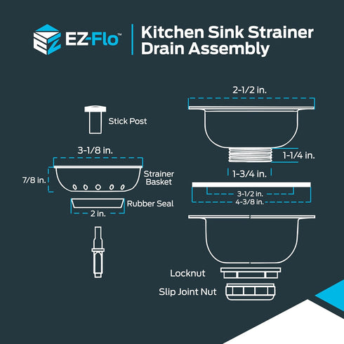 EZ-FLO Kitchen Sink Strainer with Flange and Slip Joint Nut, Stainless Steel, Standard Shank with 3-1/2 Inch Opening