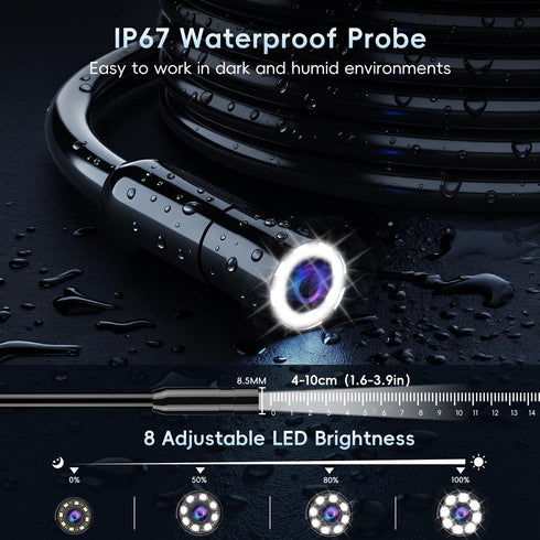 SKYBASIC 4.3'' 8 65.6FT Industrial Endoscope Borescope Camera with Light, HD Digital Handheld Waterproof Sewer Tools