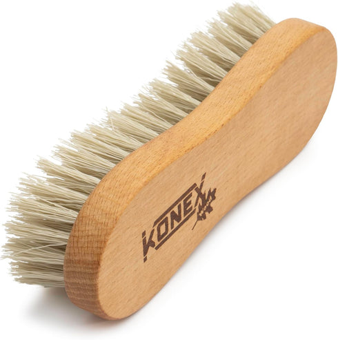 KONEX Medium-Stiffness Nylon Fiber Scrub Brush, Heavy Duty Cleaning Brush with Wooden Handle, Brown for Floors