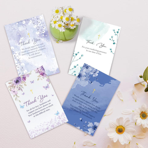 Hunanyume 24 Pack 4x6 Inch Unique Funeral Thank You Cards with Envelopes & Stickers - Watercolor Floral Butterflies