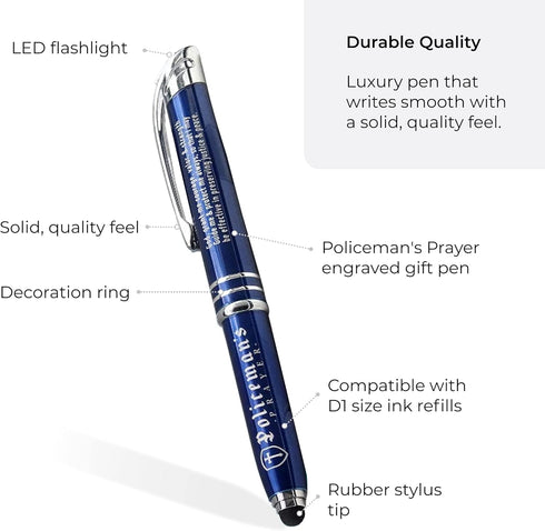 Inkstone Policeman Prayer Gift Pen with Built-In Flashlight and Stylus Tip for Law Enforcement