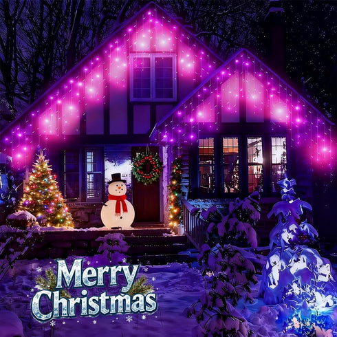 Taoushuleng Solar LED Icicle String Lights, 96 LED Waterproof Christmas Lamp with 16