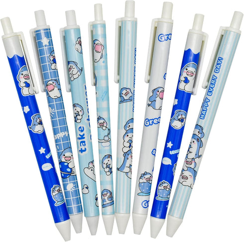 Maydahui 12 Pcs Blue Baby Shark Gel Pen, Cute Cartoon Animal Retractable Fish Pen, Black Ink for Boys, School