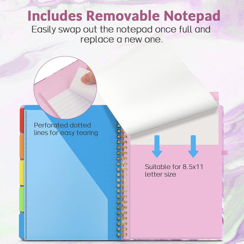 Sooez Clipboard Folio with Refillable Notepad and 10 Storage Pockets for Letter Size, Cute Portfolio for School Office