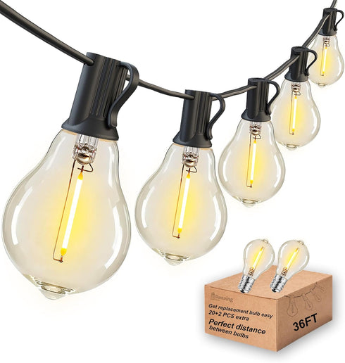 DAMAING LED String Lights Outside 36FT Weatherproof Patio Lights with 22 shatterproof
