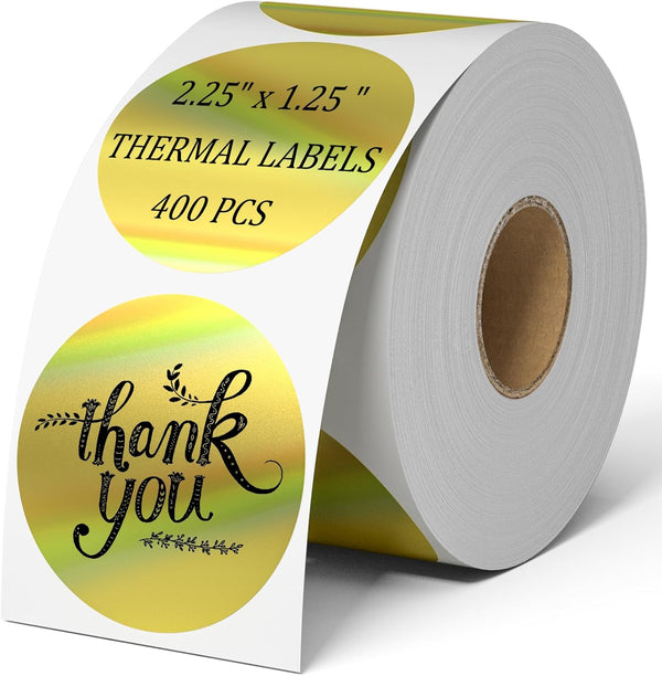 Holographic Thermal Labels Gold 400Pcs/Roll - 2” Round Self Adhesive Thermal Printer Label Stickers for Business Logo