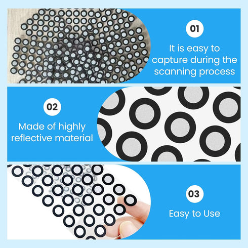 Ryetvok 300pcs 3D 3D 3D 3D Precision(10mm&6mm) Scanning Marker for Scanners, High Reflective Positioning Dots