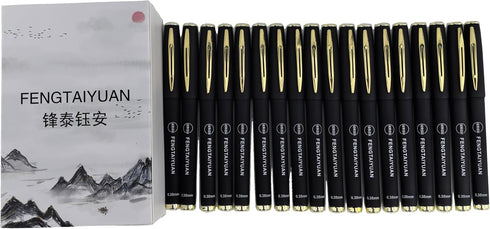 Fengtaiyuan 038P18 Black Gel Ink Rollerball Pens, Comfortable Grip, Ultra Fine 0.38mm, 18-Piece Box