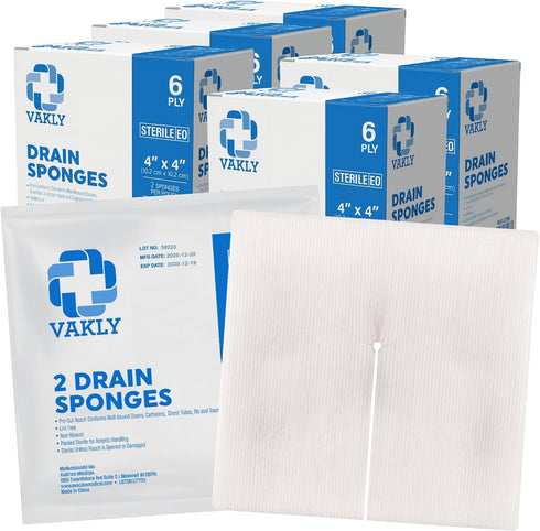 Vakly Sterile Split Gauze 4" x 4" 6-Ply (Pack of 250) Absorbent