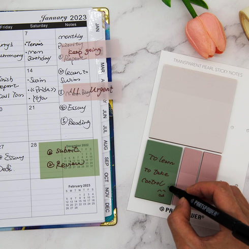 PARTSPOWER Transparent Sticky Notes, Clear Sticky Tabs, Translucent Page Flags for Reading Annotating School Supplies
