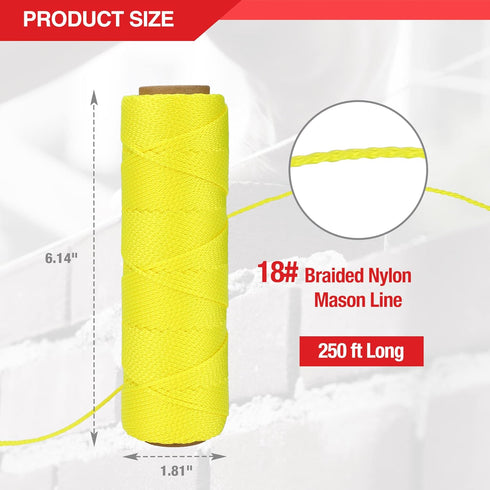 Goldblatt Mason Line, 250 Feet #18 Braided Nylon String for Gardening or Masonry, Perfect Construction String