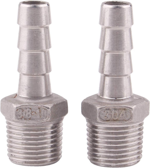 DERNORD Stainless Steel 3/8" Hose Barb x 3/8" NPT Male Pipe Fitting, Pack of 2 for Home Brew