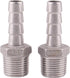 DERNORD Stainless Steel 3/8" Hose Barb x 3/8" NPT Male Pipe Fitting, Pack of 2 for Home Brew