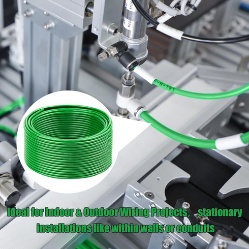 14 75FT AWG THHN Wire Single Bare Copper Conductor, Green Electrical Building Wire with Nylon Insulation for Panel