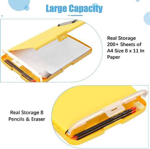 Hongri Plastic Clipboard with Storage, Heavy Duty Slim Clipboard for Work, Size 14 x 9.6 x 1.2 Inches, Yellow