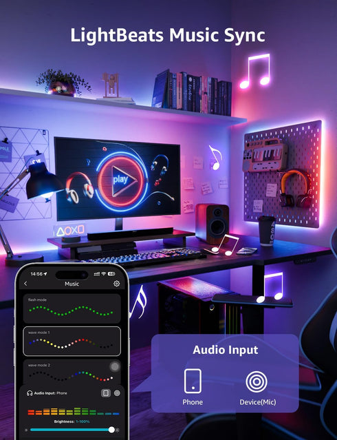 S1 16.4ft 2.4G Lepro AI LED Strip Lights for Bedroom - Smart RGB Light Strips with IC and Rainbow Chasing Effects