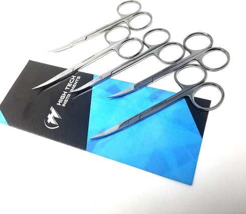 HTI BRAND 5 Pack Iris Micro Dissection Lab Sharp Scissors, Curved, 4.5" (11.43cm) Fine Point, Stainless Steel