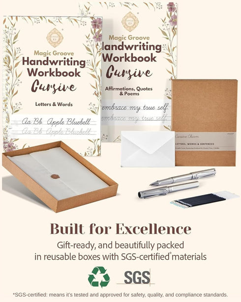 8-12 9.8"x7" UNCLE EJ Grooved Cursive Handwriting Workbook Kit - Reusable Cursive Workbook for Kids and Adults, Magic