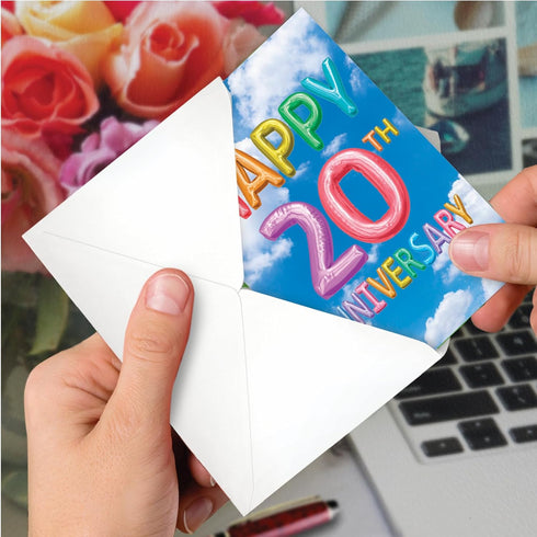 The Best Card Company 20th Milestone Anniversary Card - Envelope for Men, Women, and Couple (Not Actual Balloons)