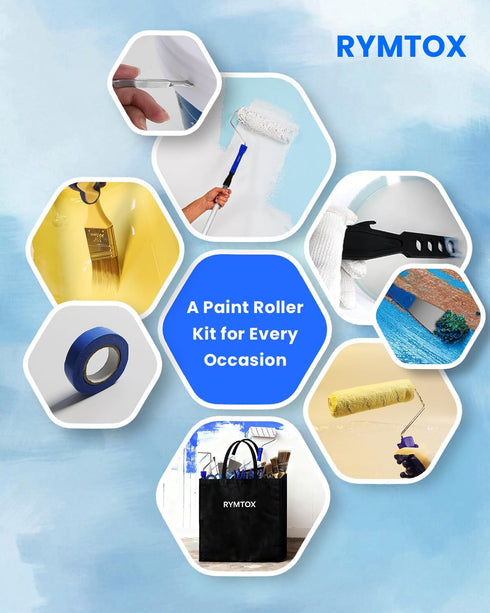 Rymtox 33PCS 24 9" 4" 4 Set Paint Roller Kit with Extension Pole | FT Pole | & Paint Rollers | Carry Bag | Brushes