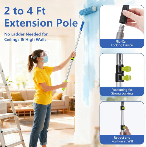 BHLUUIYER 2 4 Set 9 4 Paint Roller Kit with to FT Extension Pole for House Painting - Completed Home Painting