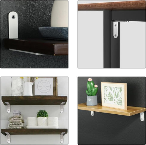 Ferixan 9 Pack 2 inch L Shaped Corner Brace - Shelf Brackets: Metal Stainless Steel Lightweight Angle Shelving Support
