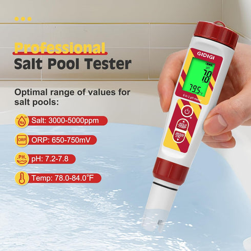 6 1 Pool Salt Tester & PH Meter, Digital Salinity Meter and PH Tester for Aquarium and Pool Saltwater Water