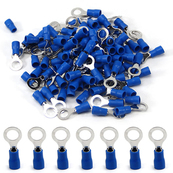 Fielect 100Pcs AWG16-14 Insulated Ring Terminals Connectors M8 Terminals Blue Electrical Wire Crimp Connectors